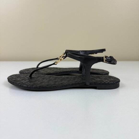 Tory Burch Black Flat Sandals Gold Hardware - Picture 3 of 9